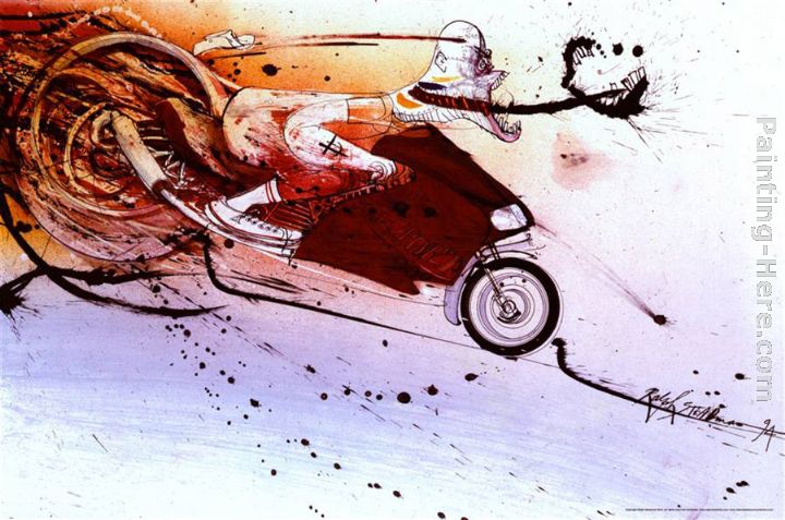 Hunter on Ducati painting - Ralph Steadman Art Hunter on Ducati art painting
